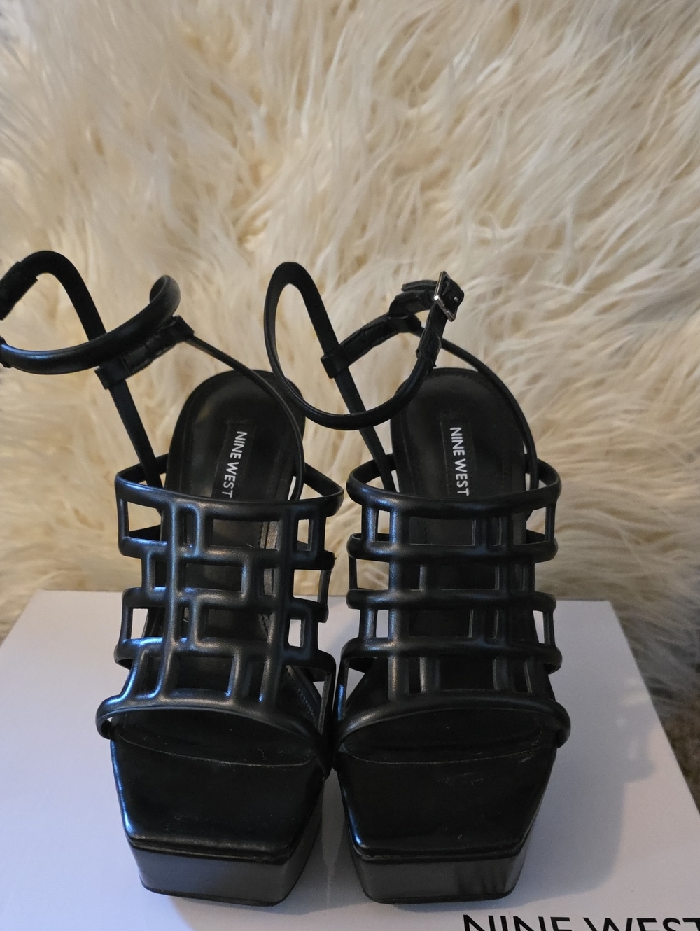 Nine West Black Cage Platform Sandals
